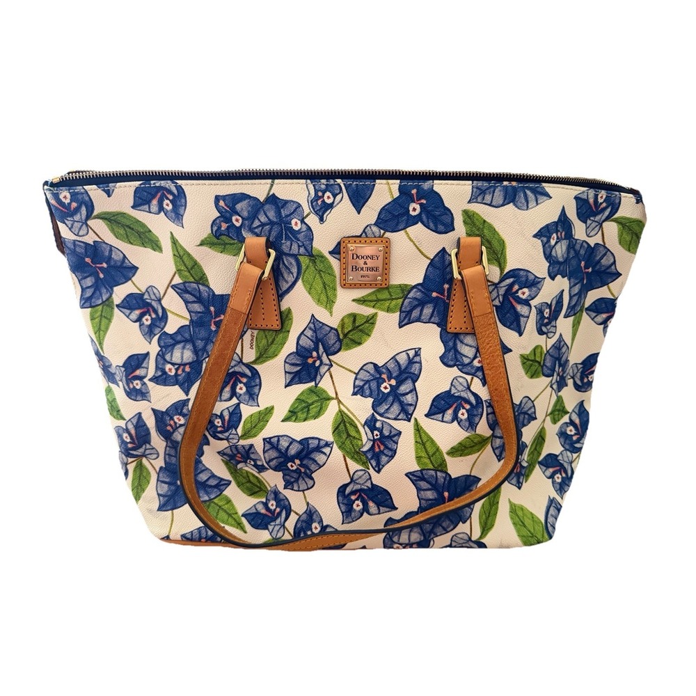 Dooney‎ &  Bourne Large Blue And White Bougainvillea Large Tote Handbag